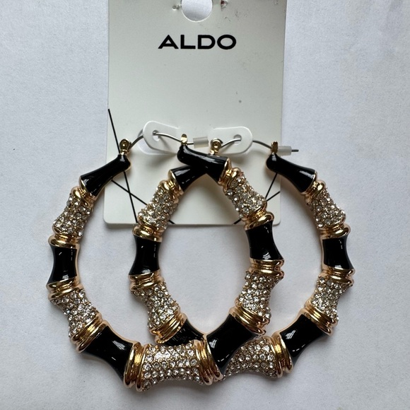 Aldo Jewelry - Aldo Black and Gold Bamboo Hoop Earrings